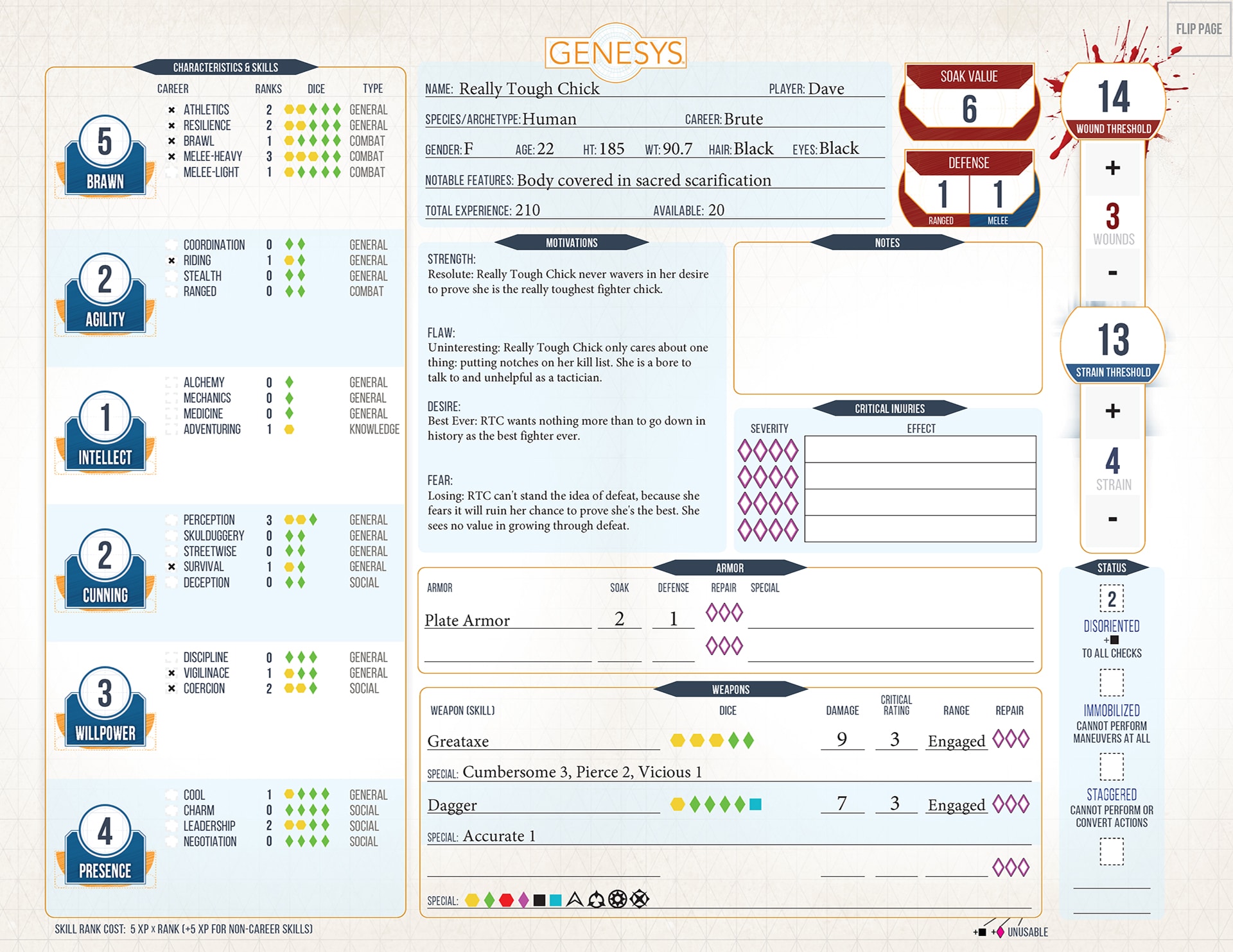 RPGNarco Genesys Landscape Character Sheet Page 01 | RPG Narco