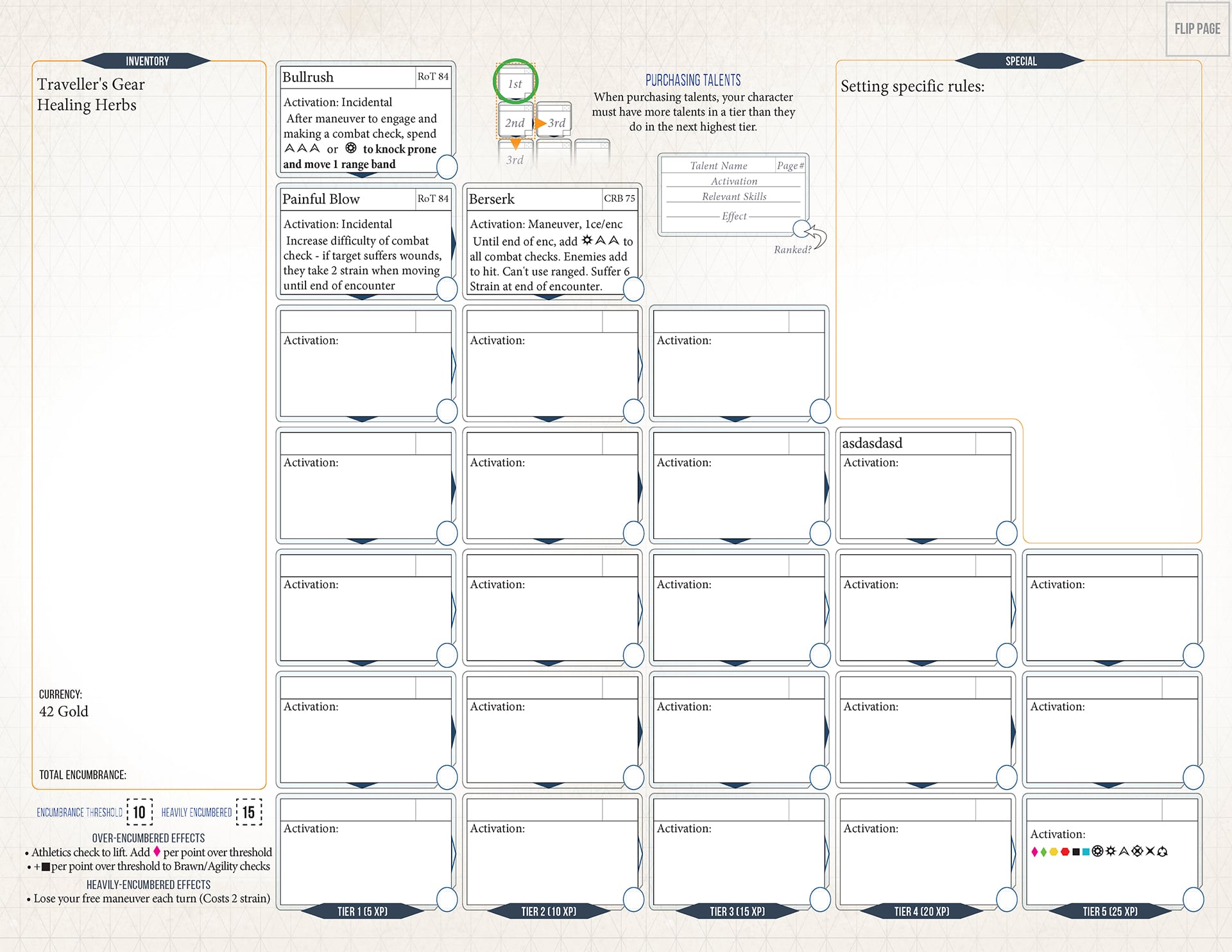 Genesys Landscape Auto-calculating Character Sheet | RPG Narco